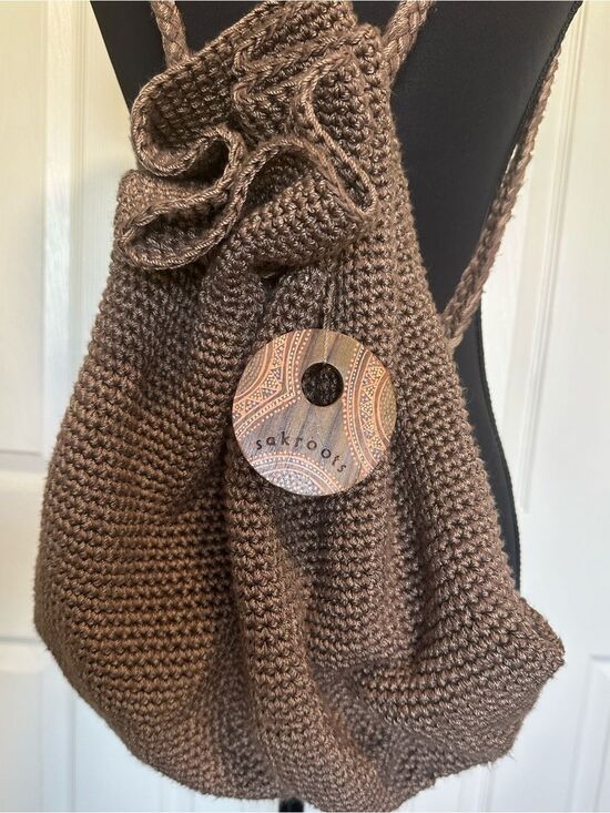Clean & gently used - SAKROOTS Handcrafted Brown Knit Drawstring Backpack main image 6